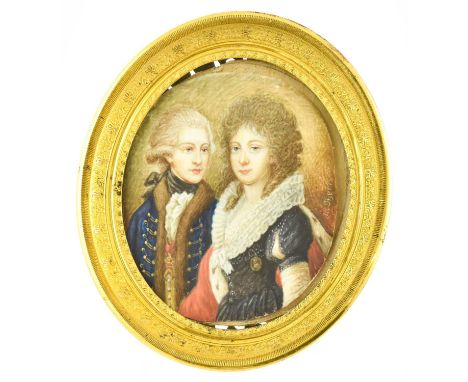 Attributed to Adolf Theer (German, 1811-1902): Miniature Portrait of a Lady and Gentleman, half length, in 18th century dress