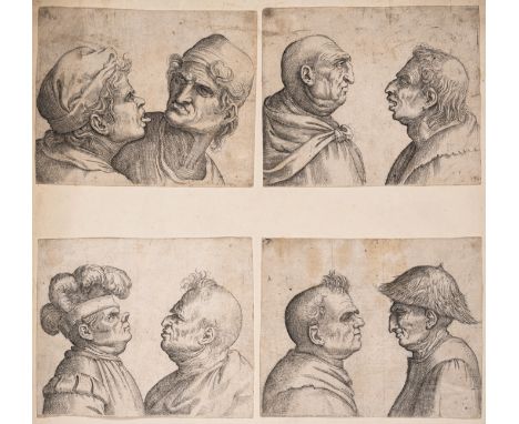 Attributed to Giovanni Battista Franco (c. 1510-1561) Four sheets with studies of men's heads, after Leonardo Da Vinci (1452-