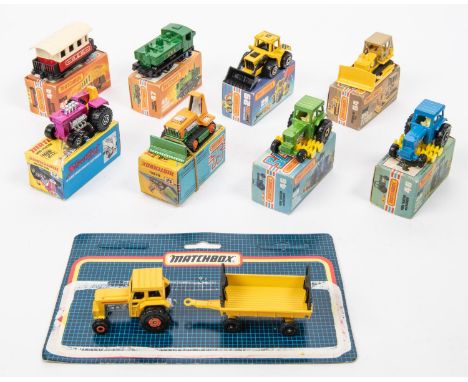 9 Matchbox Superfast etc. No.12 Big Bull. No.25 Mod Tractor. No.29 Tractor Shovel. No.44 Passenger Coach, 2x No.46 Ford Tract