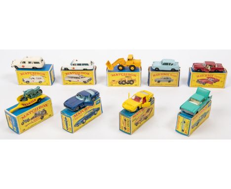 9x Matchbox Series. Regular wheels examples include: No.3c; Mercedes-Benz Ambulance. No.7b; Ford Anglia. No.31c; Lincoln Cont