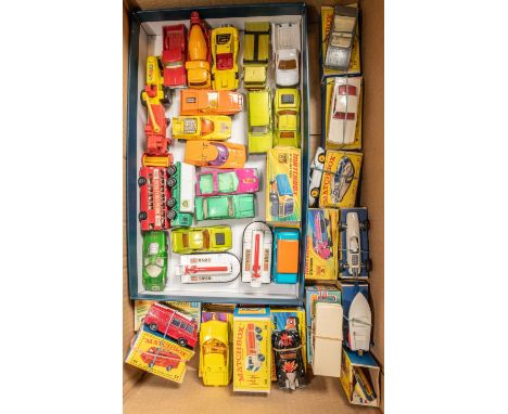 30 plus Matchbox Superfast etc., some with the remains of their boxes, a repainted and a modified vehicle. Including a Ford G