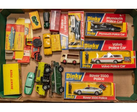 12x Dinky Toys. Boxed examples include; Volvo Police Car (243). Rover 3500 Police car (264). Plymouth Police Car (244). Polic