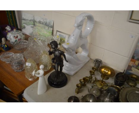 A Royal Doulton white glazed figurine "Peace"; together with a large Art Deco style white glazed figure of an antelope; and a