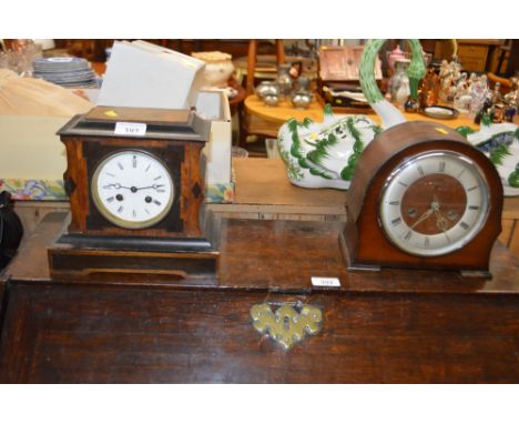 A Smiths two hole mantel clock; and a walnut and ebonised mantel clock 