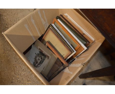 A box of various pictures and prints 