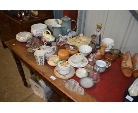 A Denby coffee pot and matching jug; together with a Portmeirion bowl and various other glass and china; and a Nao figurine 