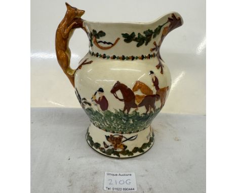 A large Crown Devon John Peel musical jug with fox handle