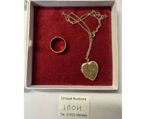 A 22ct gold wedding band ring 3.24 grams &amp; A 9ct gold locket &amp; chain 3.64 grams