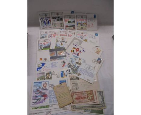 A mixed lot of ephemera including football covers, Naafi cigarette ration card, stamps etc.,