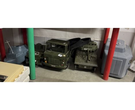 A quantity of large scale plastic military vehicles including Jeep &amp; Tank for Action men etc
