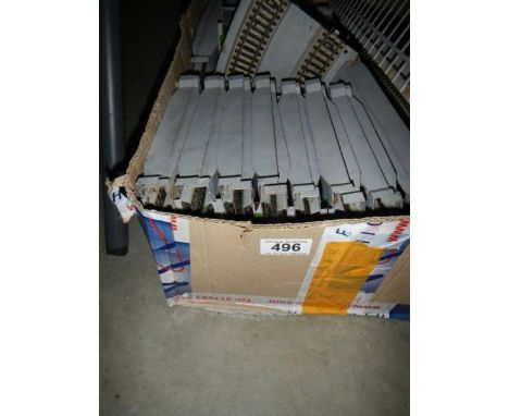 A box of mounted OO/HO gauge metal railway track possibly Marklin.