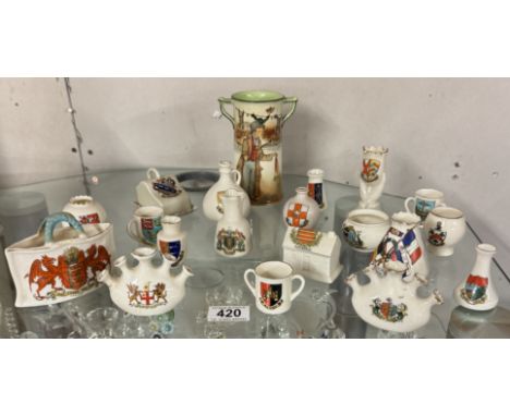 A Royal Doulton Dichers Ware artful dodger vase &amp; A quantity of crested china including goss