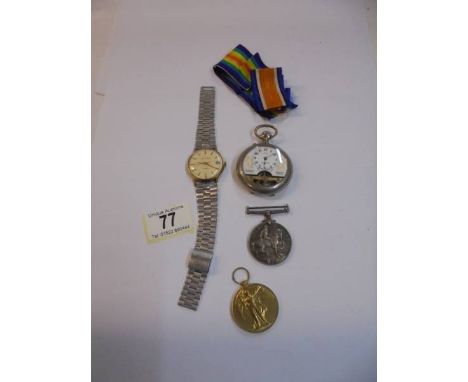 Two WW1 medals for M2-223862 Pte A Smith A.S.C., A Jovis French pocket watch in working order and a Sekonda watch,