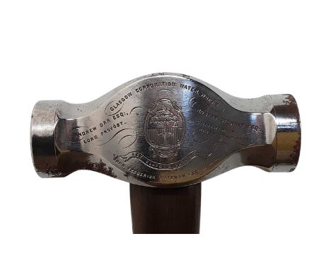 GLASGOW COOPERATION WATER WORKS PRESENTATION HAMMER, CIRCA 1856 presented to Robert Stewart, Esquire, by the contractors of t