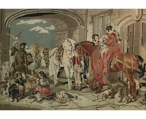 RETURN FROM HAWKING NEEDLWORK TAPESTRY AFTER SIR EDWIN LANDSEER the tapestry of large proportions, after an original oil pain