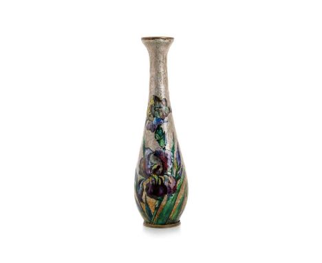 FRENCH ART NOUVEAU, VASE, JULES SARLANDIE  of rounded form with tapering neck and flaring rim, relief decorated with stylised