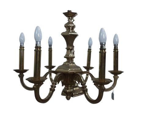 GILTMETAL CHANDELIER, OF BAROQUE DESIGN with six scrolling branches issuing from the hexagonal vase shaped column55cm high