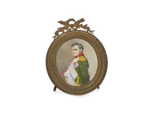 19TH CENTURY FRENCH SCHOOL, PORTRAIT MINIATURE OF NAPOLEON,  half-length, signed Felix, on ivory framed and under glass, ease