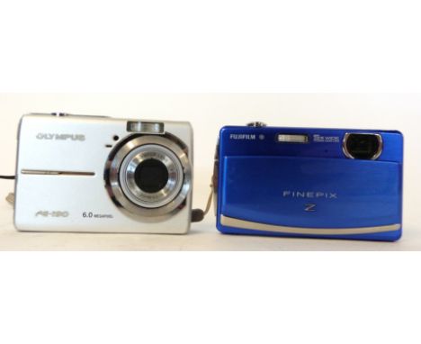Fujifilm Z90 digital camera with charger and box, plus an Olympus FE-190 digital camera with charger and box