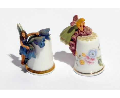 Quantity china thimbles, fairy decorated, other thimbles, five Royal Worcester china "Enchanted Fairy Glade" plates and two o