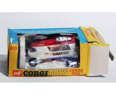 Corgi Toys "Lunar Bug" in window box  Live Bidding: Box damaged, fair condition, the chrome boosters slighted corroded and pa