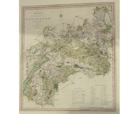 19th Century handcoloured engraving "a new map of the country of Gloucester divided into hundreds" and Ordnance Survey map, G