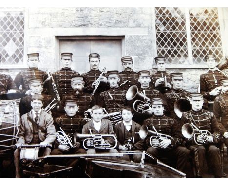 Early 20th century black and white photograph of Cricklade Town Band, print and mirror (3)