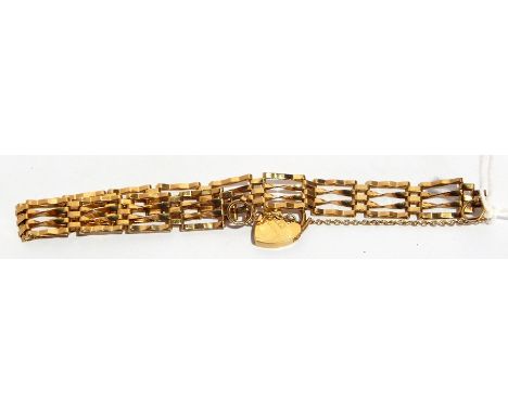 9ct gold four-bar narrow gate bracelet, approx. 4.5g 