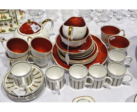 Susie Cooper "Azalea" pattern part teaset including teapot, cream jug and sugar basin and set of six Susie Cooper "Persia" pa