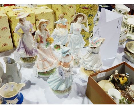 Three Royal Worcester limited edition figures, "Spring", "Summer" and "Autumn" and three other Royal Worcester figures, "The 