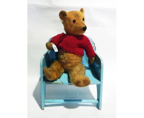 Gold plush teddy bear and Tiger Toys child's chair 