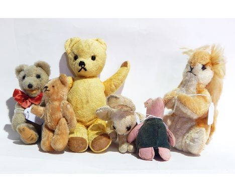 Dean's squirrel, piglet, a rabbit and three other teddy bears 