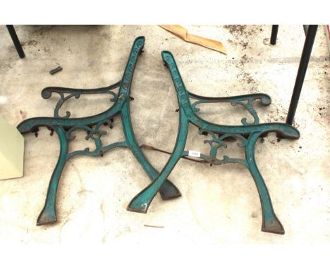 A PAIR OF DECORATIVE CAST BENCH ENDS 