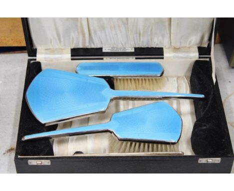 AN ART DECO ENAMEL SILVER PLATED VANITY SET IN ORIGINAL BOX