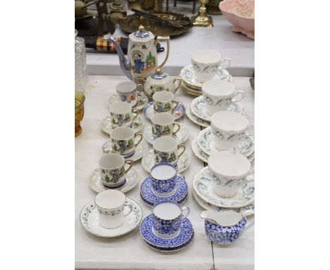 A JAPANESE COFFEE SET TO INCLUDE A COFFEE POT, SUGAR BOWL, CUPS AND SAUCERS, PLUS COPELAND COFFEE CANS, SAUCERS AND A CREAM J