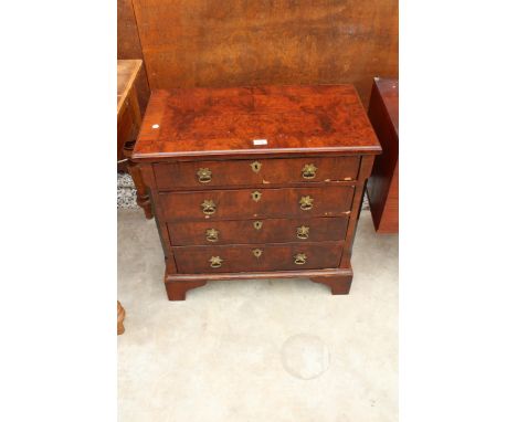 A GEORGE III STYLE BURR WALNUT CROSSBANDED CHEST OF FOUR GRADUATED DRAWERS ON BRACKET FEET 28.5" WIDE 