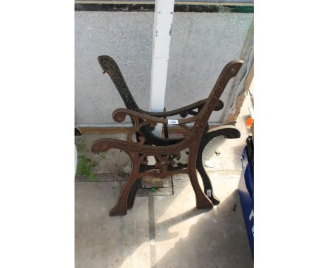 A PAIR OF DECORATIVE CAST BENCH ENDS 