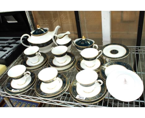 A ROYAL DOULTON CARLYLE TEA SERVICE COMPRISING OF A TEAPOT, MILK JUG, SUGAR BOWL, 6 TRIOS AND SPARE SAUCERS ETC 