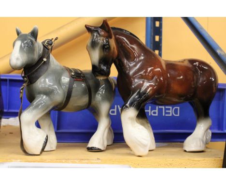 TWO CERAMIC SHIRE HORSES 