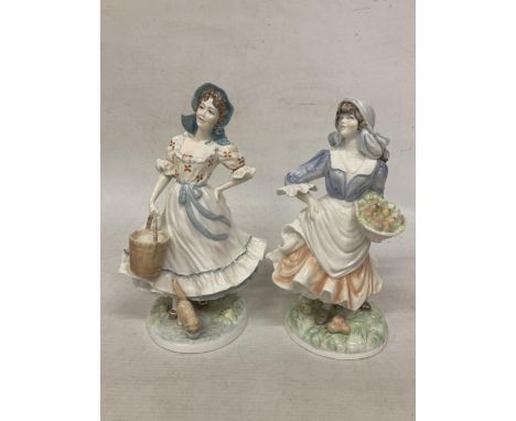 A PAIR OF ROYAL WORCESTER FIGURINES FROM THE OLD COUNTRY WAYS COLLECTION "ROSIE PICKING APPLIES" NO. 4,819 OF 9,500 AND "THE 