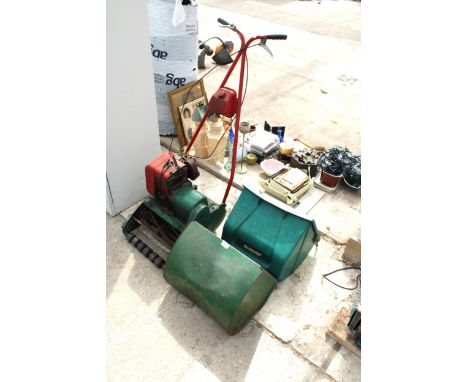 A VINTAGE CYLINDER MOWER AND TWO GRASS BOXES 