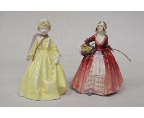 A ROYAL DOULTON FIGURINE "JANET" HN1537 TOGETHER WITH A ROYAL WORCESTER FIGURINE "GRANDMOTHER'S DRESS" NO. 3081 