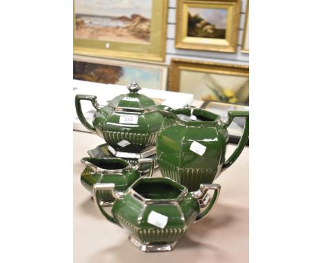 A late Victorian Martin Bros ceramic five piece batchelors tea set