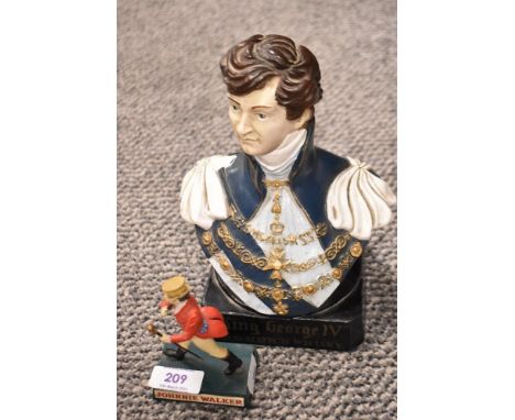 An early 20th century King George IV Old Scotch Whisky advertising bust with a similar Jonnie Walker figure.