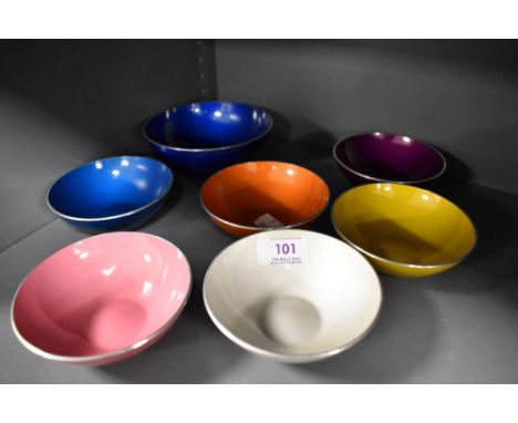 A set of Mid Century Emalox Norway enamel harlequin bowls.