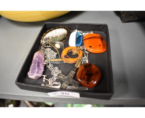 A collection of Studio art glass, enamel and mineral necklaces and pendants.