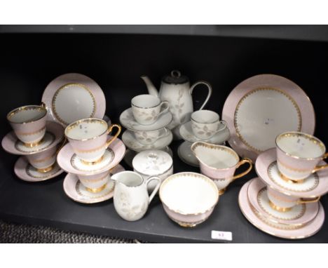 Two part tea services including Windsor bone china and Noritake Melrose