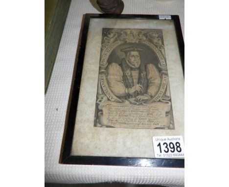 A framed and glazed 19th century portrait engraving