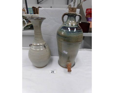 An art pottery vase and flask