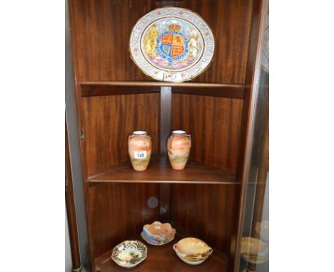 A Paragon commemorative plaque for Coronation of George VI, signed J A Robinson, a pair of Noritake vases and 3 Noritake bon 